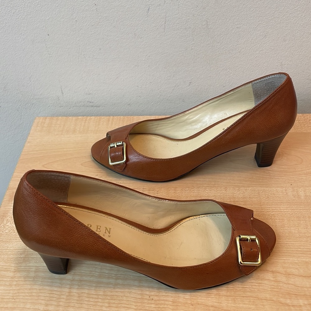 Lauren Damaris Peep Toe Leather 2.5" Heel Size 7.5 - 3 Color Choices - New